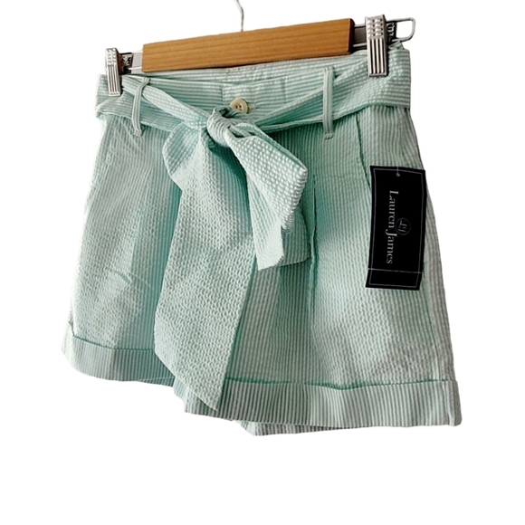 Lauren James Set of 2 Striped Seersucker Bow Shorts Pink and Green Size XS NWT - Picture 7 of 7